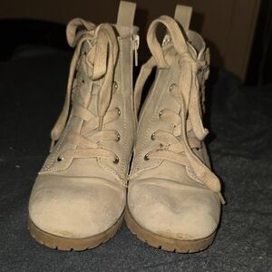 Beige Lace-Up Ankle Boots